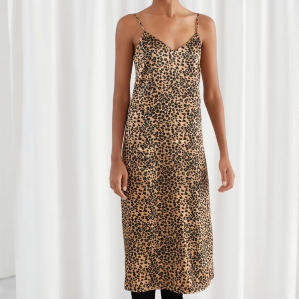 & Other Stories Satin Leopard Slip Dress | long | Animal Print | Spaghetti Strap